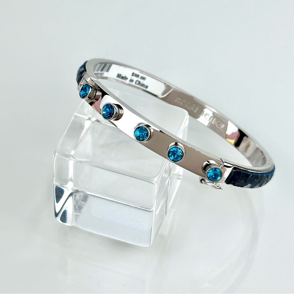 Henry Bendel Blue Crystal Python Silver Plated Bangle Bracelet NWT - Picture 7 of 9